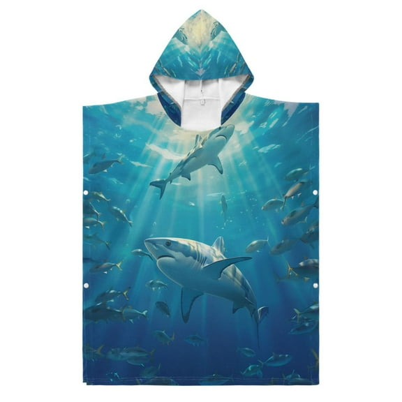 Kid Hooded Beach Towel Bath Poncho Towels Soft Absorbent Quick Dry for Boy Girl Shark Fish Swimming S