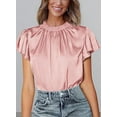 thumbnail image 3 of PRETTYGARDEN Business Casual Tops for Women Blouses Summer Short Sleeve Ruffle Satin Work Office Attire, 3 of 7