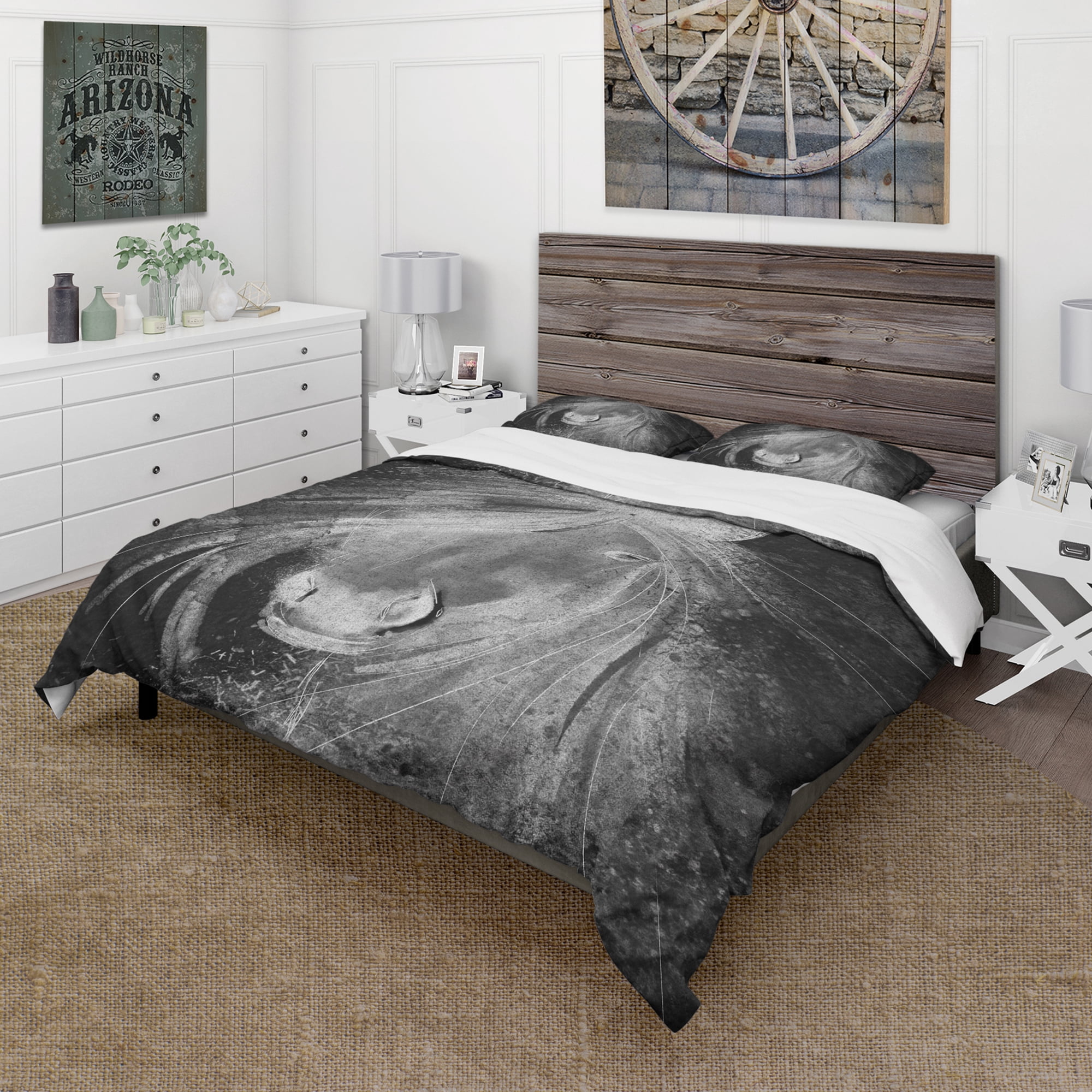 Designart 'Farmhouse Horse VI' Farmhouse Duvet Cover Set