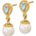 thumbnail image 2 of 14K Yellow Gold 6-7mm Fwc Pearl Light Swiss Blue Topaz Dangle Post Earrings (16.85 X 6.15) Made In Thailand xf643bt, 2 of 5