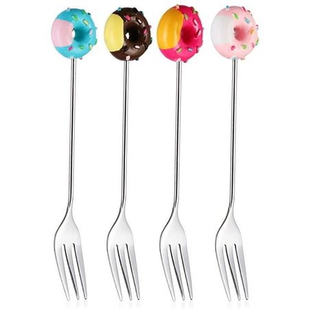 

4pcs Stainless Steel Stirring Fork Cute Doughnut Coffee Fork Mini Donut Dessert Fork Ice Cream Tea Sugar Fork Silver