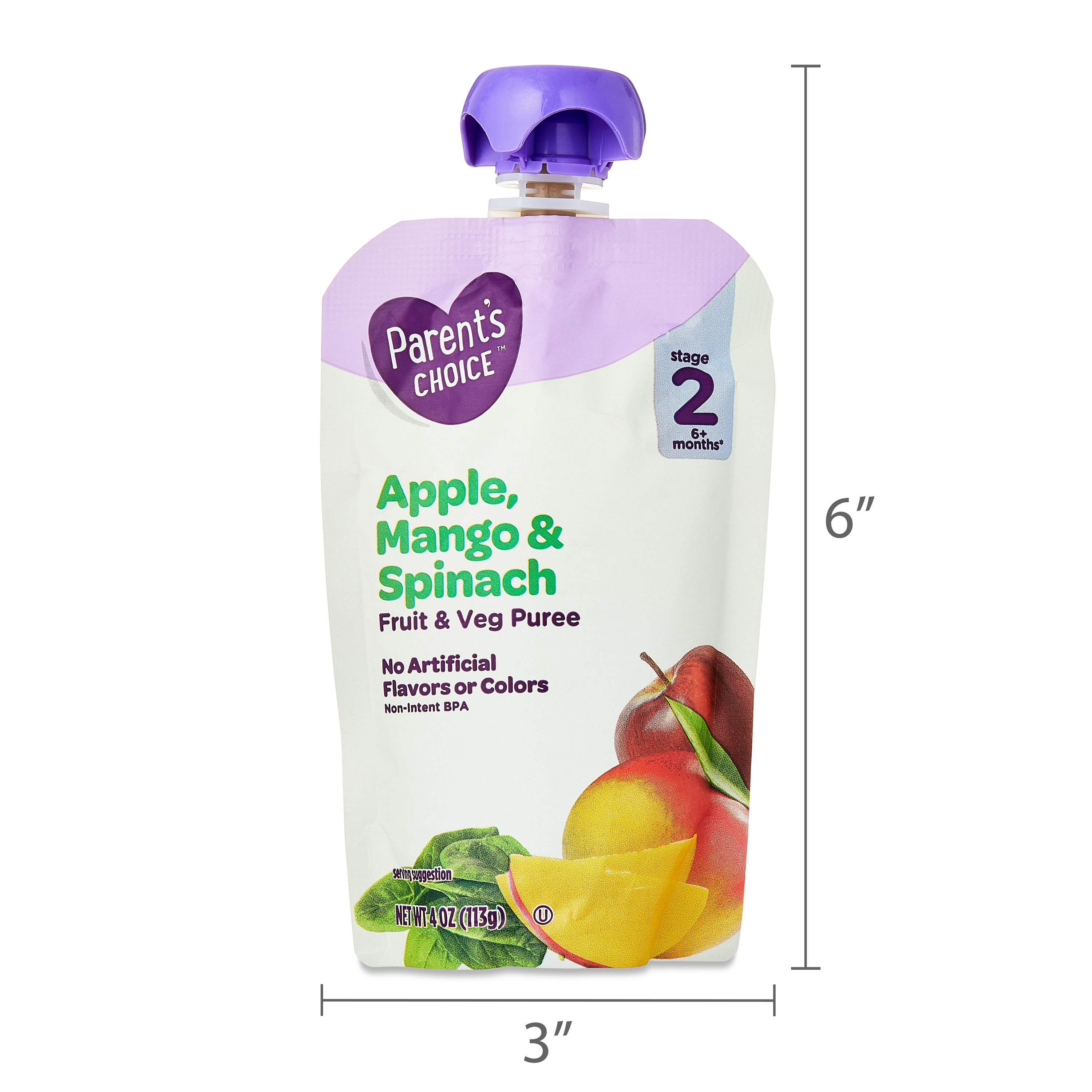 Comida para bebé etapa 2 de Parent's Choice, puré de manzana, mango y espinaca, bolsa de 4 oz 8