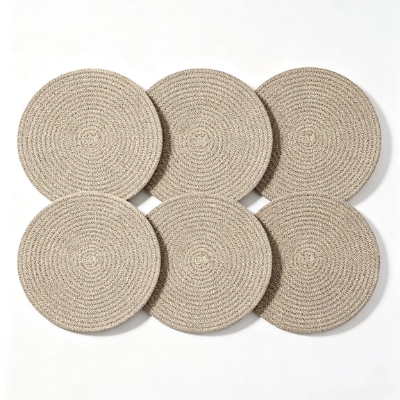 Round Placemats Set of 6, Cotton Rope Woven Table Mats, Hot Pads for Kitchen, Non Slip Heat Resistant Place Mats, 13 Inches Braided Placemat for Farmhouse Decor and Kitchen Table Decor (Brown)