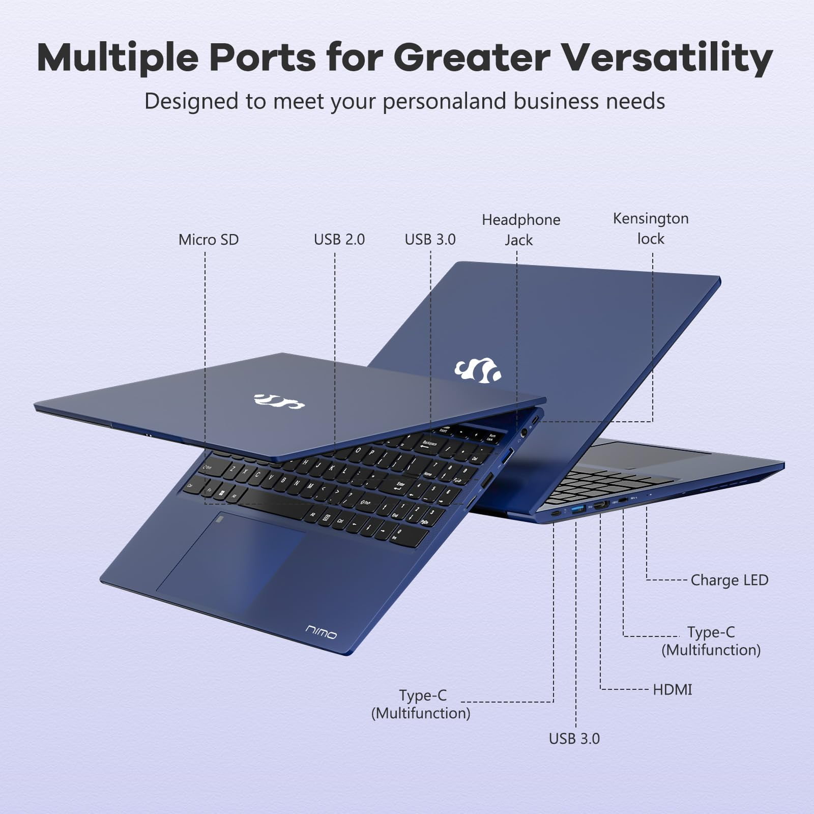 Nimo 2025 Laptop, 15.6"FHD Display Business Gaming Laptop, 6-Cores AMD Ryzen 5 6600H (Beat i5-12450H, up to 4.5GHz), 32GB DDR5, 1TB SSD, 100W Type-C, WiFi 5, Fingerprint, Backlit Keyboard, Windows 11