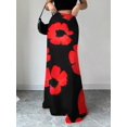 thumbnail image 3 of Red Floral Print Maxi Skirt For Women Casual Flowing High-Waist Long Skirt, 3 of 6