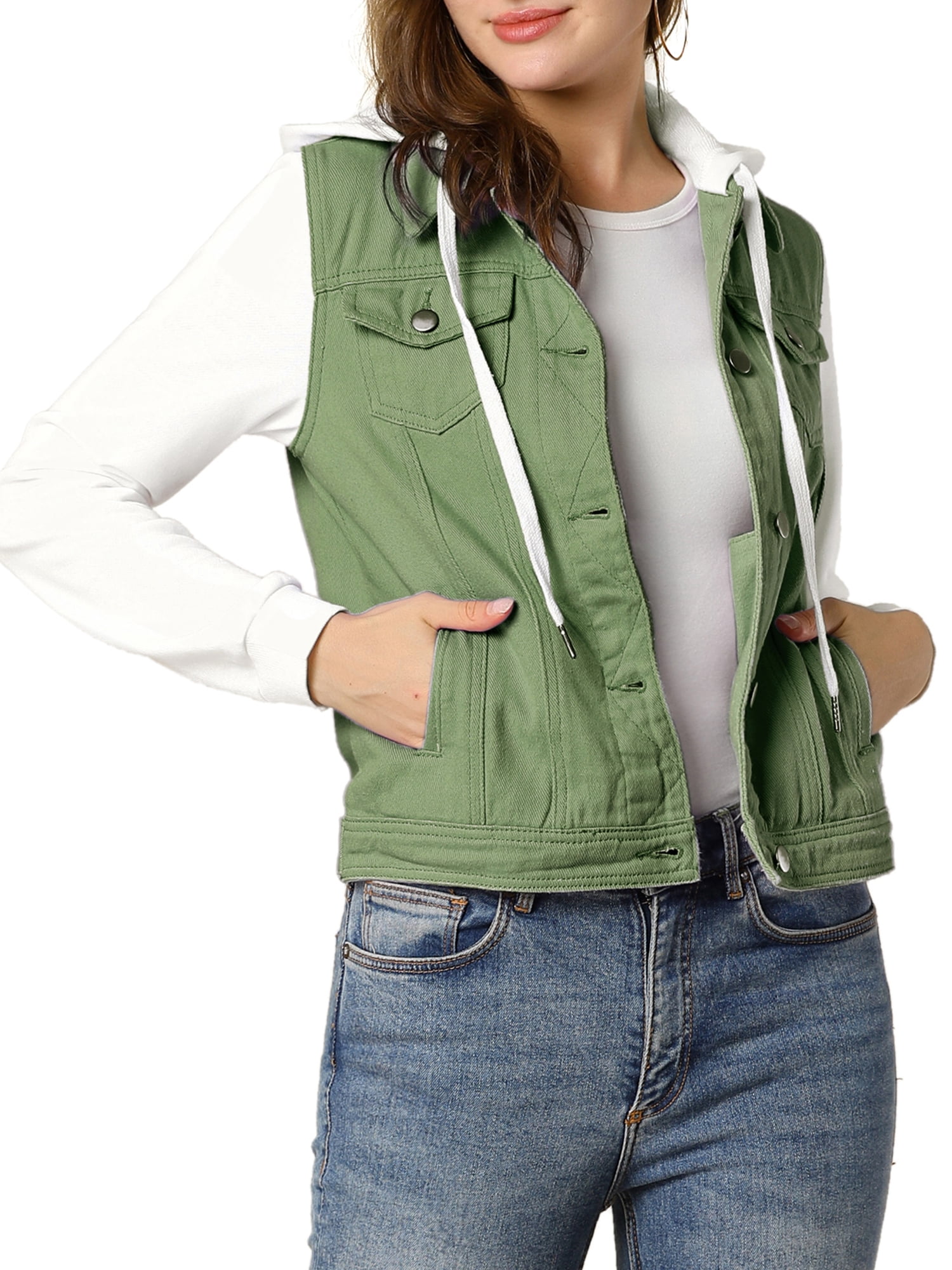 womens denim jacket with fleece sleeves