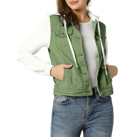 Unique Bargains Women's Layered Long Sleeve Outerwear Hooded Denim Jacket