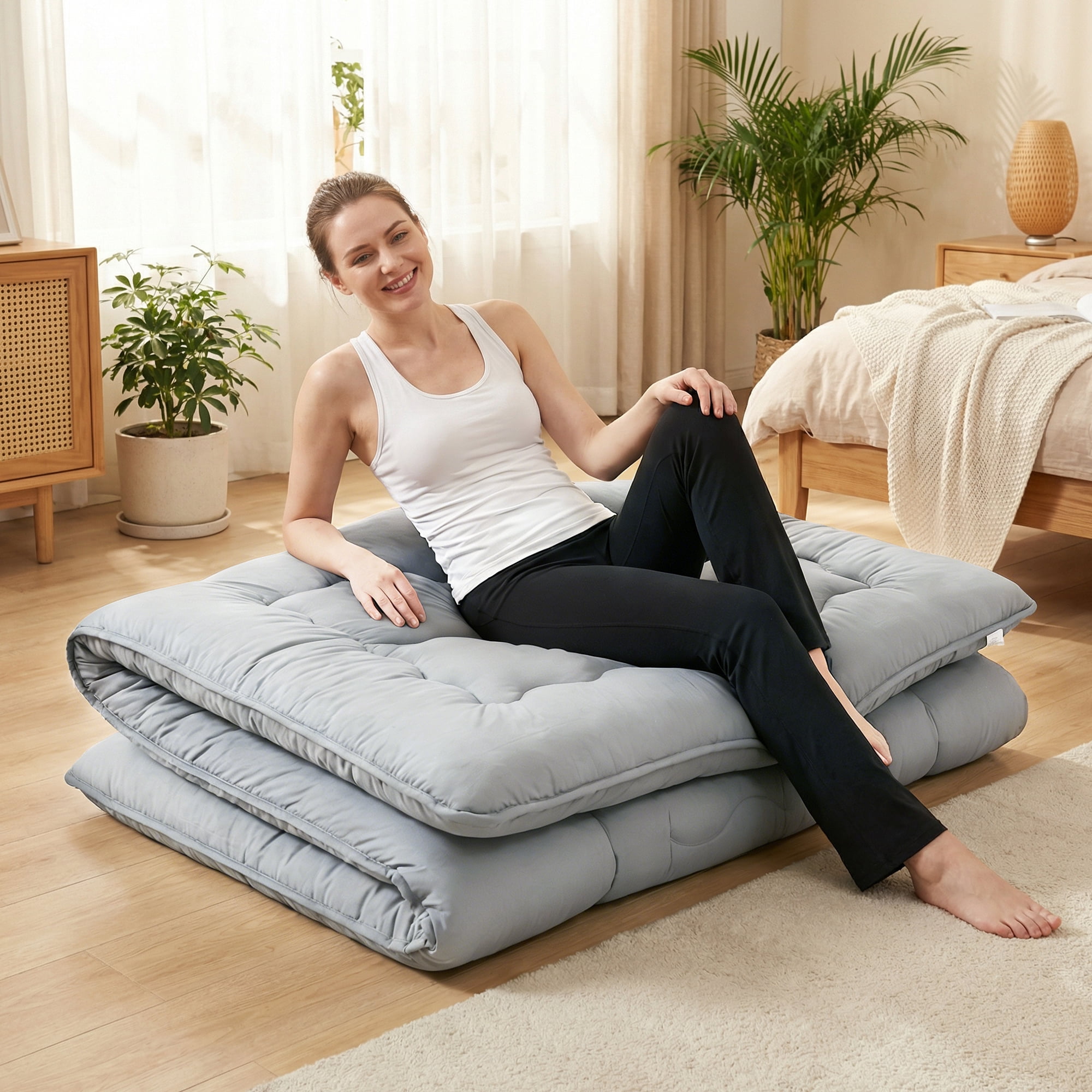 CONCETTA Memory Foam Futon Mattress, Full Size, Foldable Tatami Floor Mattress with Storage Bag, Gray