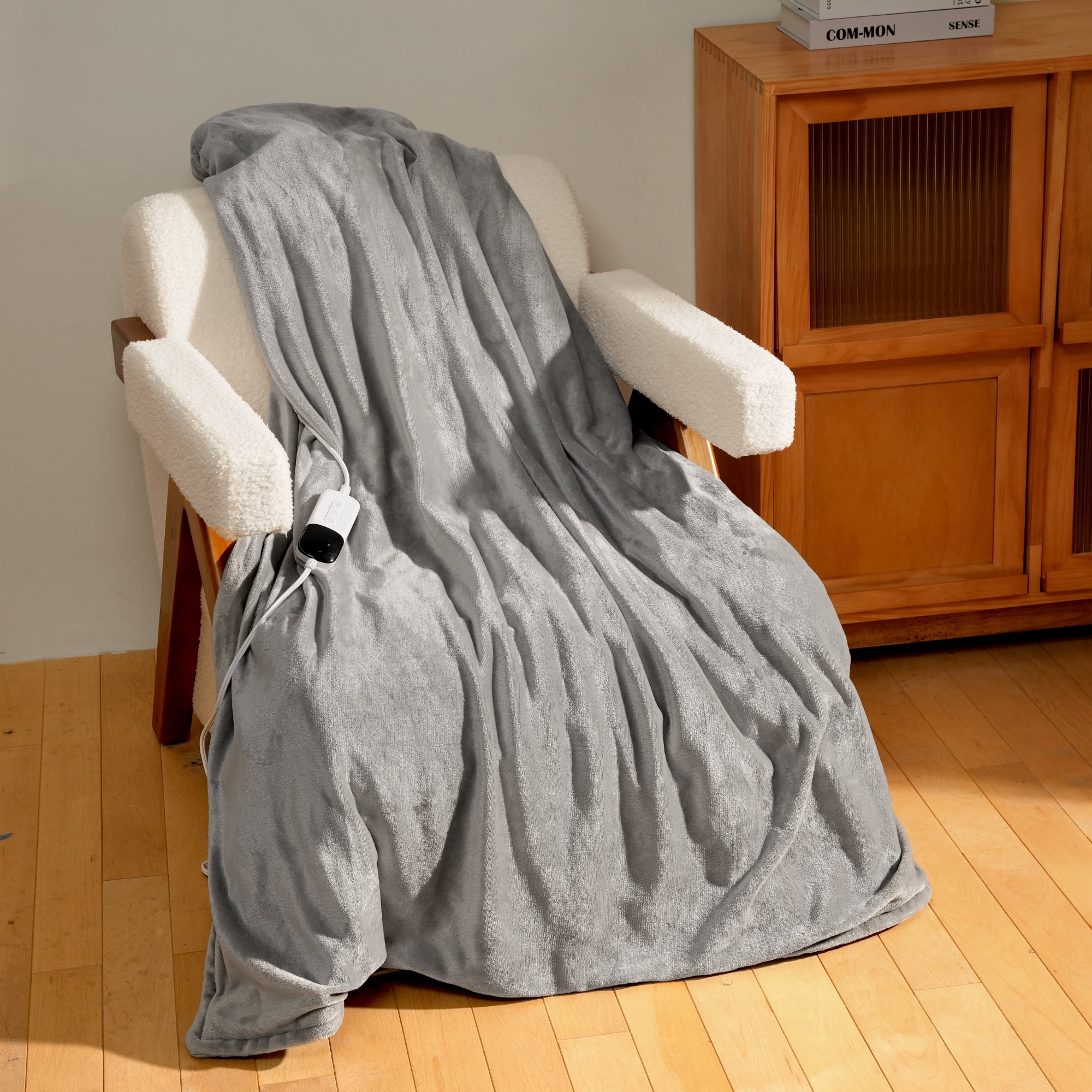 Electric Heated Throw Blanket 50"x60" – 5 Heat Levels, 2-10H Auto-Off Timer, Overheat Protection, ETL & FCC Certified, Flannel Sherpa Heated Blanket, Machine Washable, Energy-Saving Smart Heat