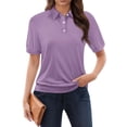 thumbnail image 2 of larppty Womens Polo Shirts Business Casual Work Tops Short Sleeve Button Down Collared V Neck Golf Blouse T-Shirt (Light Purple, XXL), 2 of 5