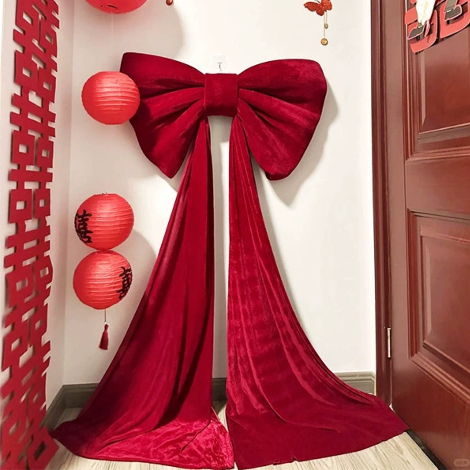 Large Red Plushie Bow Tie For Wedding And Party Backdrop Decoration With Vibranted Color And Soft Texture