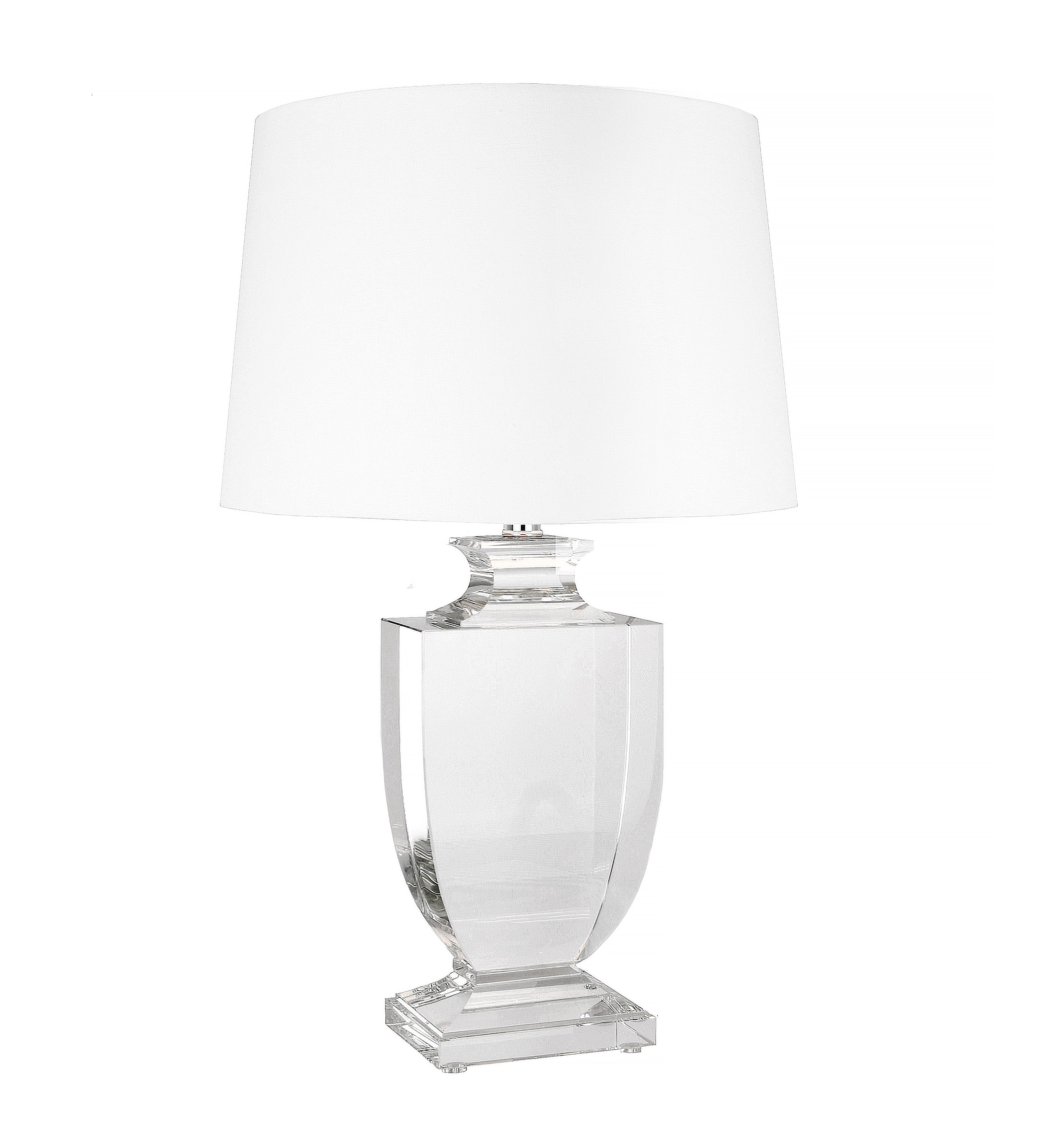 26" Clear Crystal Table Lamp w/ Chrome Finish White Linen Shade