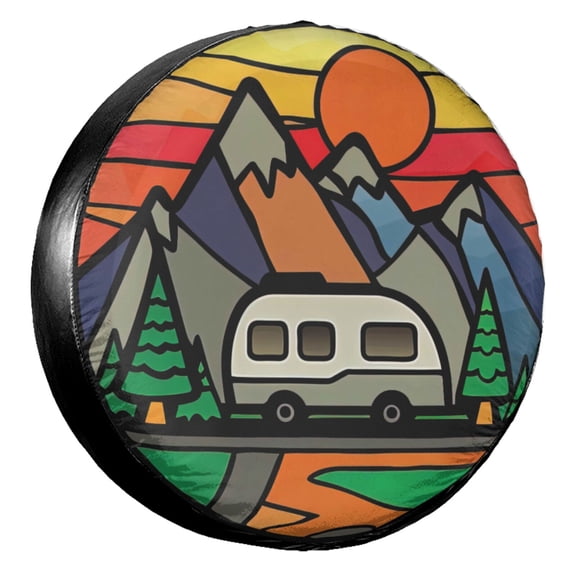 KAKALAD Camper Happy Spare Tire Cover Universal Vehicle Accessories Buckle Car Tools 14”in