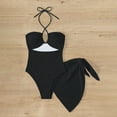 thumbnail image 6 of Womens Monokini Women's Solid Color Texture Hollow Hanging Neck Swimsuit Monokini Black S, 6 of 7