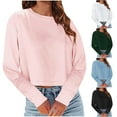 thumbnail image 5 of Women's T Shirts Long Sleeve Crewneck Trendy Casual Basic Crop Tops Cotton Comfy Spring Fall Pullover Light Blue,XL, 5 of 5