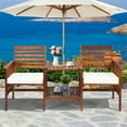 thumbnail image 3 of Gymax Causeuse en Bois d'Acacia pour Patio Extérieur, Ensemble de Conversation avec Table, Coussin Blanc, 3 of 10