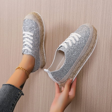 

Casual Shoes for Women Ladies Fashion Solid Color Sequin Breathable Lace Up Platform Casual Shoes Shoes for Women Canvas 41
