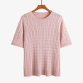 thumbnail image 5 of Women's Solid Color Cable Knit Pullover Sweater, Plus Size Crew Neck Short Sleeve Chunky Top, for Spring Summer Daily Wear or Casual Cozy Outings Pink XXL, 5 of 10
