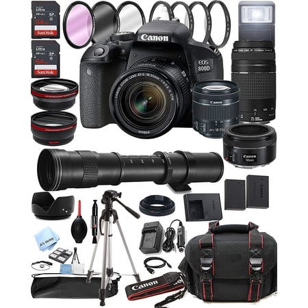 Canon EOS 800D Rebel T7i DSLR Camera w/EF-S 18-55mm F/4-5.6 is STM Lens + 75-300mm F/4-5.6 III Lens + 50mm f/1.8 STM Lens + 420-800mm Super Telephoto Lens + 128GB Memory 42pc Extreme Bundle