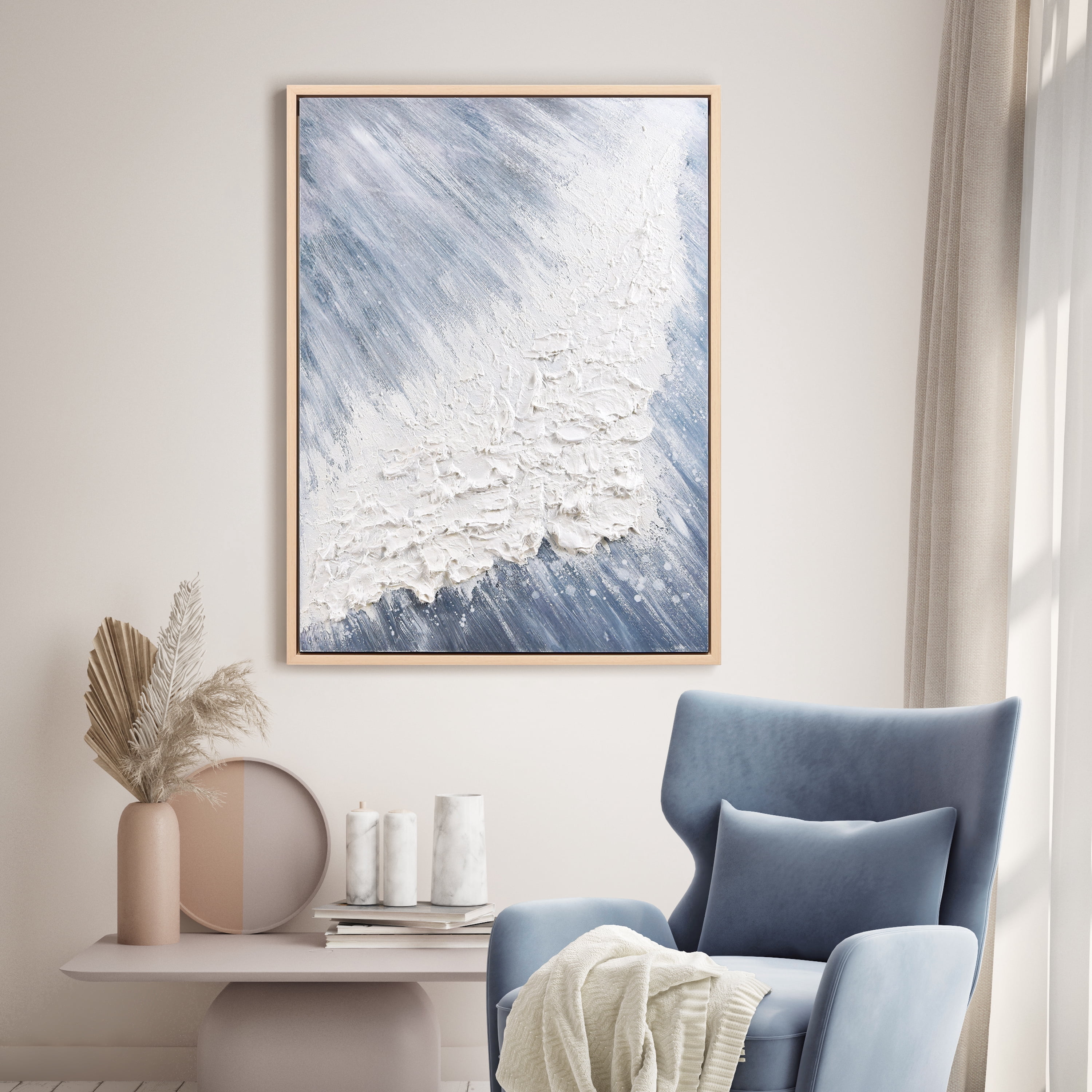 Aqua Splash Heavily Textured Hand Painted Framed Canvas Wall Art