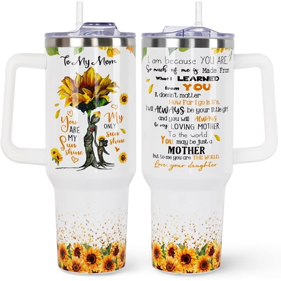 Mothers Day Gifts for Mom from Daughter, Son 40oz Tumbler with Handle and Straw Lid | Vacuum Insulated Leak Proof Tumbler | Stainless Steel Travel Mug Water Bottle Cup Keeps Cold & Hot | Cream Leopard