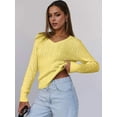 thumbnail image 2 of Women Long Sleeve Cable Knit Sweater Fall Fashion V Neck Fitted Pullover Business Casual Fall Outfits Light Yellow S, 2 of 8