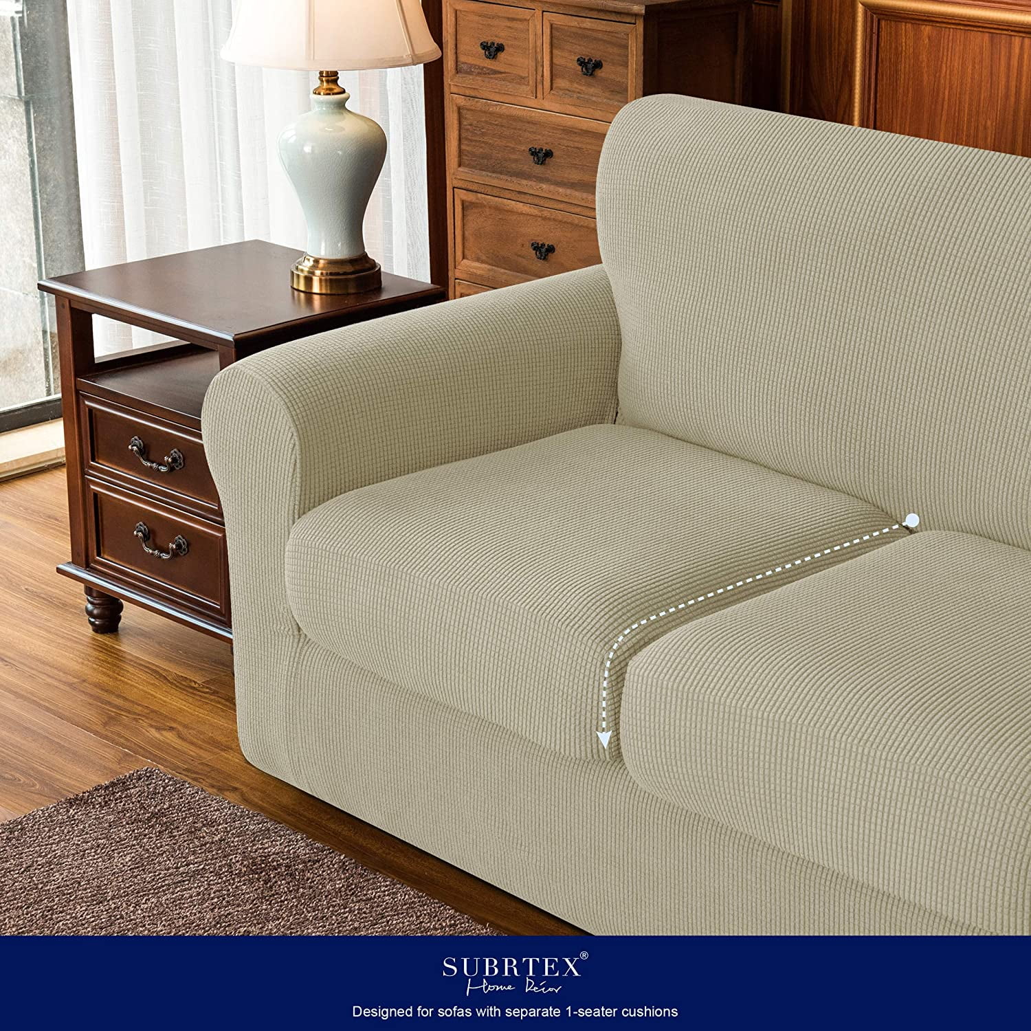 Subrtex 4-Piece Stretch Textured Grid Sofa Cover Slipcover,Separate Cushion Cover(Sand, Sofa)