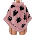thumbnail image 6 of Fewfanhot Faux Fur Trim Printed Poncho Cape, Thick Warm Fleece Lined Wrap Shrug Coat for Women Fall Winter, 6 of 6