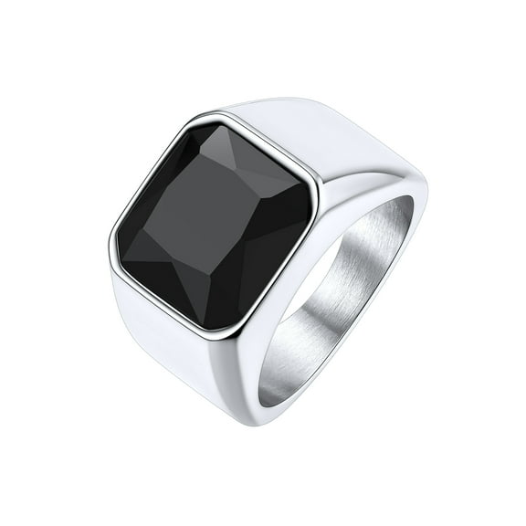 ChainsProMax Bright Stone Vibrant Square Signet Rings for Men, Stainless Steel/Gold Plated/Black