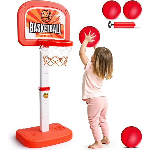 Basketball Hoop for Kids 3-5 Adjustable Height Mini Toddler Basketball Hoop for Indoor Outdoor Play Kids Basketball Goal Toddler Sports Toys for 3 4 5 Year Old Boy Girl Baby Christmas Birthday Gifts