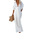 thumbnail image 3 of Women'S Casual Summer Beach Dress Ruffle Maxi Dress Button Down Boho Dress Long Tunic White One size, 3 of 9