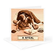 3dRose, Vintage A Steal Baseball Romantic Comic Made it to Third Base, 1 Greeting Card with envelope