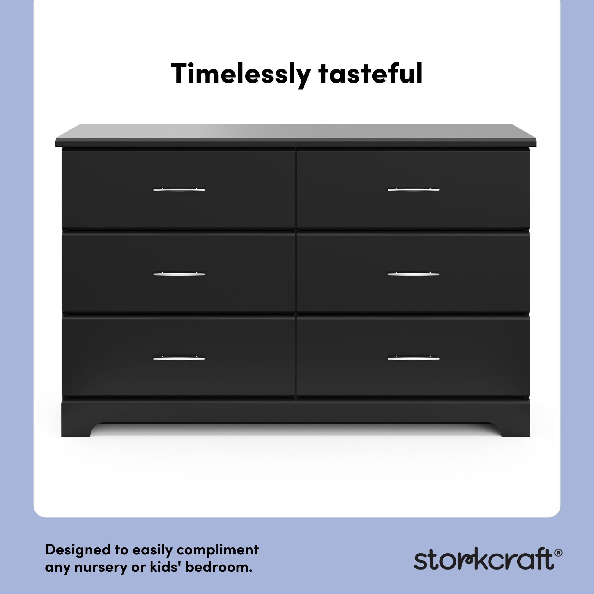 Storkcraft Brookside 6 Drawer Nursery Double Dresser, Black