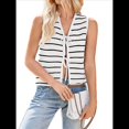 thumbnail image 2 of Suéter de Punto A Crochet para Mujer, Sin Mangas, con Cuello en V y Lazo Frontal, A Rayas, Estilo , para Verano 2025 M, 2 of 9
