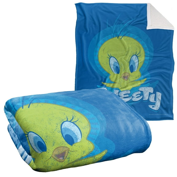 Looney Tunes Blanket, 50"x60", Tweety Swirl Sherpa Back Super Soft Throw
