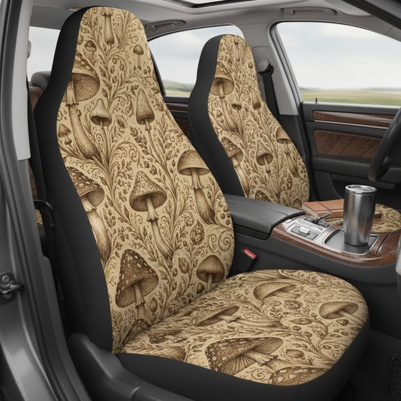 E-Macom Ltd Magical Mushrooms Car Seat Covers, Vintage Botanical Plant Print Auto Seat Protectors, Durable Universal Fit Interior Decor for Car SUV