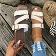 thumbnail image 6 of Xfvqtps Slide Sandals for Women Flat Three Straps Open Square Toe Buckle Decor Leather Non Slip Beach Summer Sandals White, 6 of 9