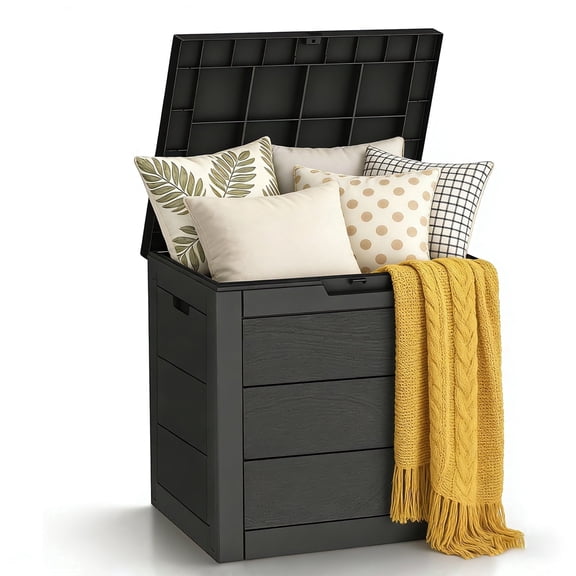 35 Gallon Outside Deck Box, Waterproof UV-Resistant Outdoor Storage Delivery Boxes for Cushion, Pillows, Suitable for Outdoor, Indoor, Garden (Black)