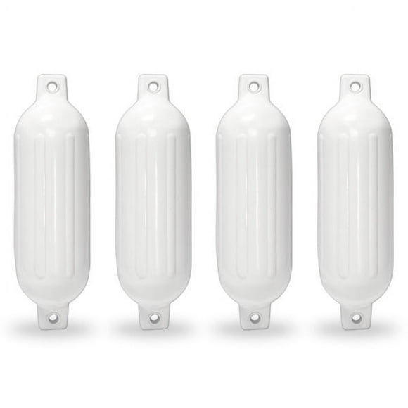 NEH Twin Eye Ribbed Boat Pontoon Fender 6.5" x 23" 4pcs Inflatable Vinyl Mooring Bumpers Guard Dock Docking - White