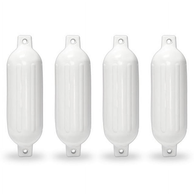 NEH Twin Eye Ribbed Boat Pontoon Fender 6.5" x 23" 4pcs Inflatable Vinyl Mooring Bumpers Guard Dock Docking - White