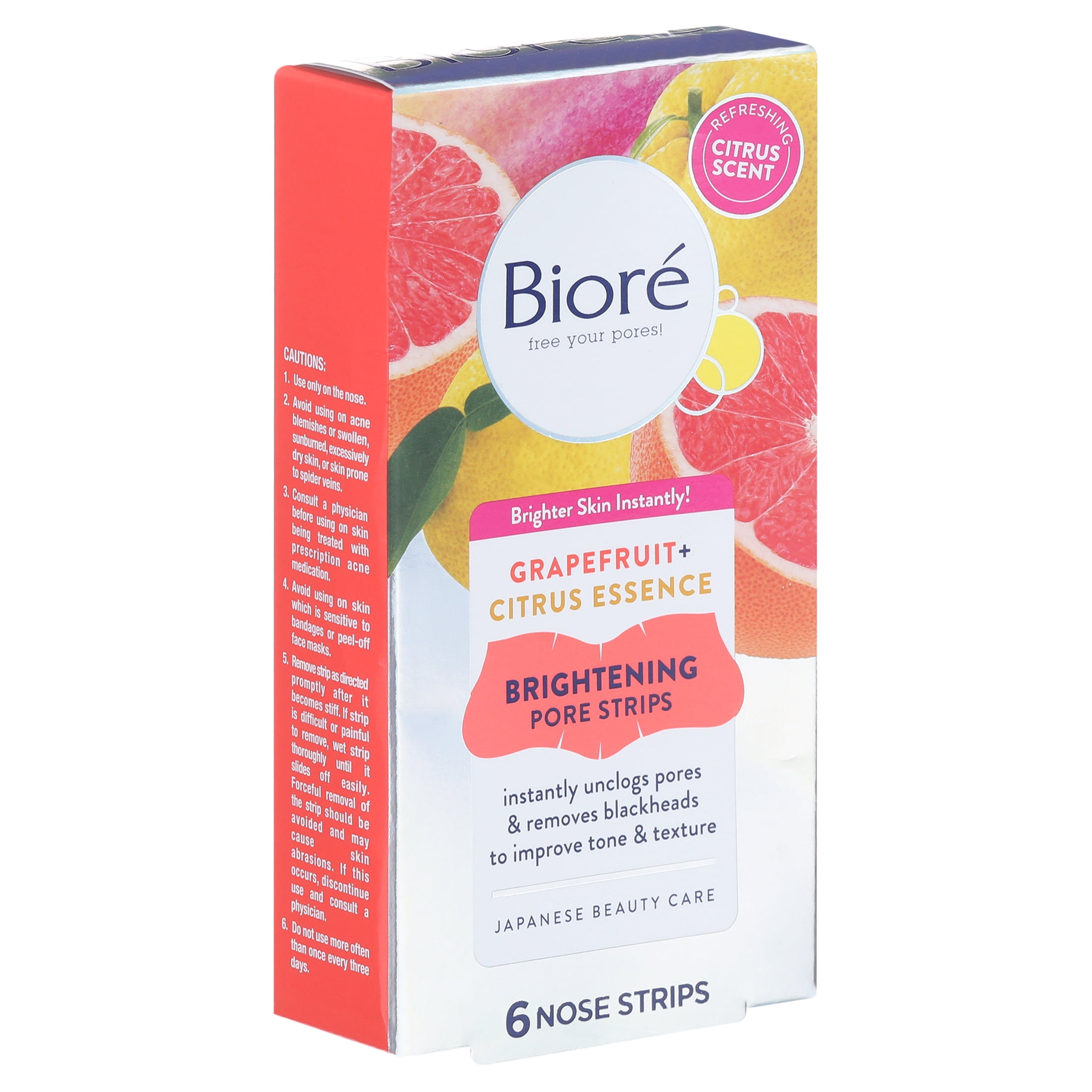 Bioré Grapefruit + Citrus Essence Brightening Pore Strips, 6 Count