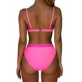 thumbnail image 3 of MGDXOX Womens High Waisted Thong Bikini Sets Spaghetti Triangle Top Deep V Neck Two Piece Swimsuit Bathing Suits Pink L, 3 of 7
