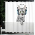 thumbnail image 4 of Ambesonne Cat Shower Curtain, Animal Listening to Music, 69"Wx70"L, Grey White, 4 of 5