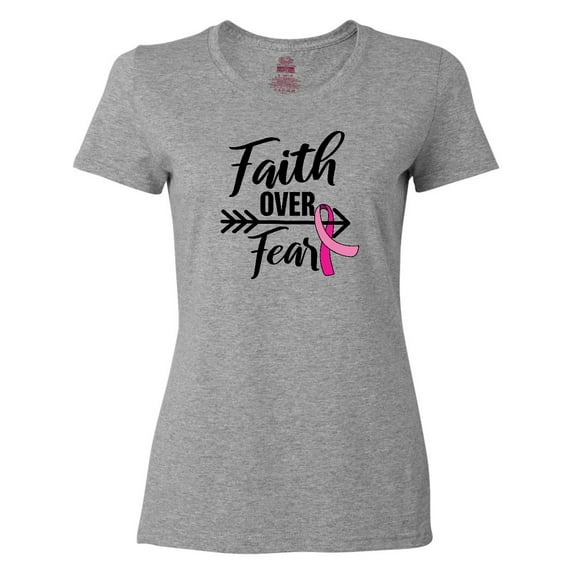 Inktastic Breast Cancer Awareness Faith Over Fear with Pink Ribbon and Arrow Women's T-Shirt