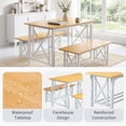thumbnail image 5 of Ktaxon Farmhouse Dining Table Set for 4, 47.2" Rectangle Dining Table with 2 Benches, Modern Rectangle Dining Set 3 Pieces for Small Spaces, Apartment Friendly, White Natural, 5 of 11