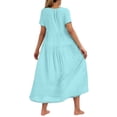 thumbnail image 4 of Women Casual Maxi Dresses Pleated Loose Fit Layered Short Sleeve Shirt Dress Plain Loose Flowy Crewneck Babydoll Dress Unique&nbsp;Gifts, 4 of 6
