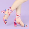 thumbnail image 2 of Sandalias de tacones gruesos con tiras y cordones Tie Dye para mujer Rosa 36, 2 of 6
