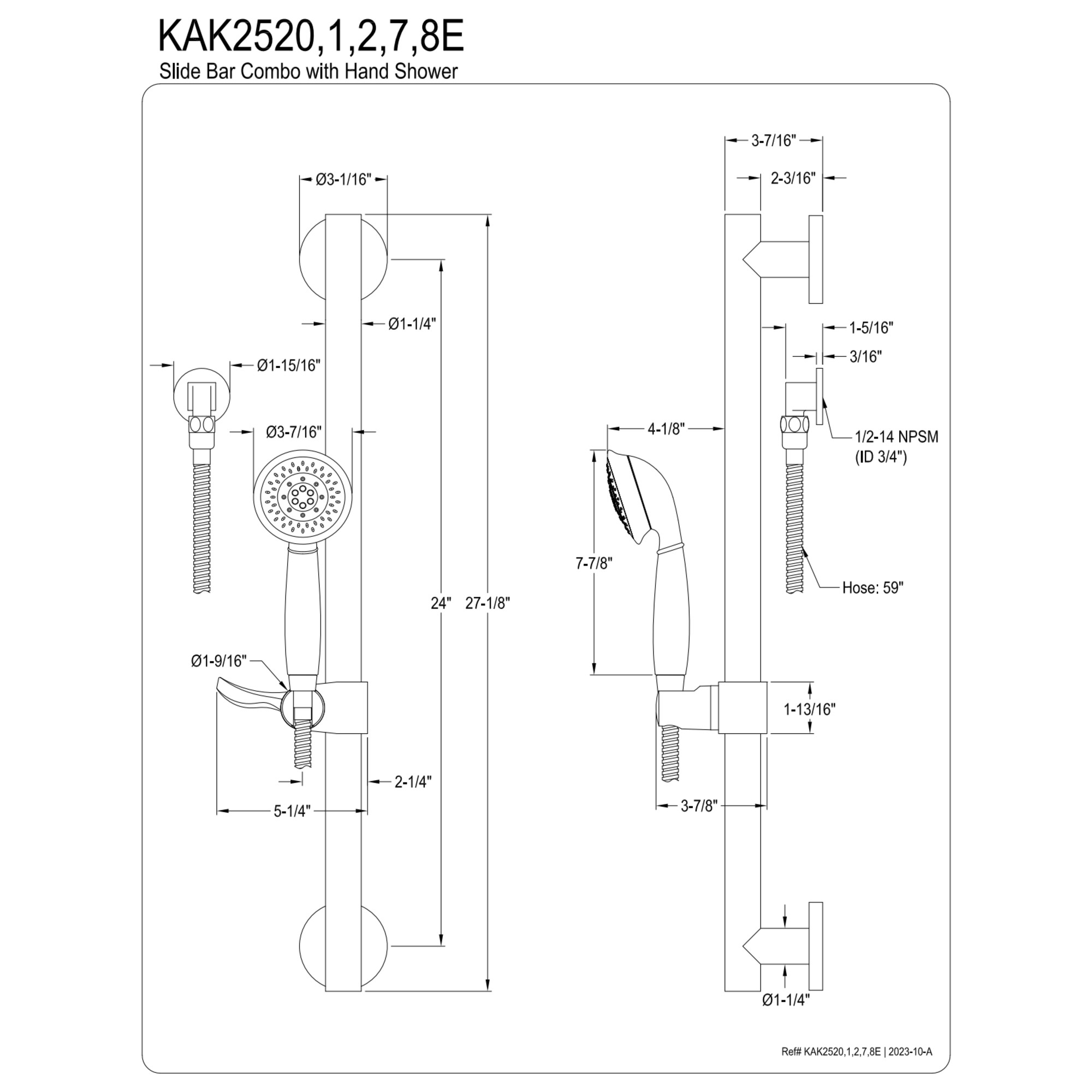 Kingston Brass KAK2520E Made to Match Shower System with Slide/Grab Bar and Hand Shower in Matte Black