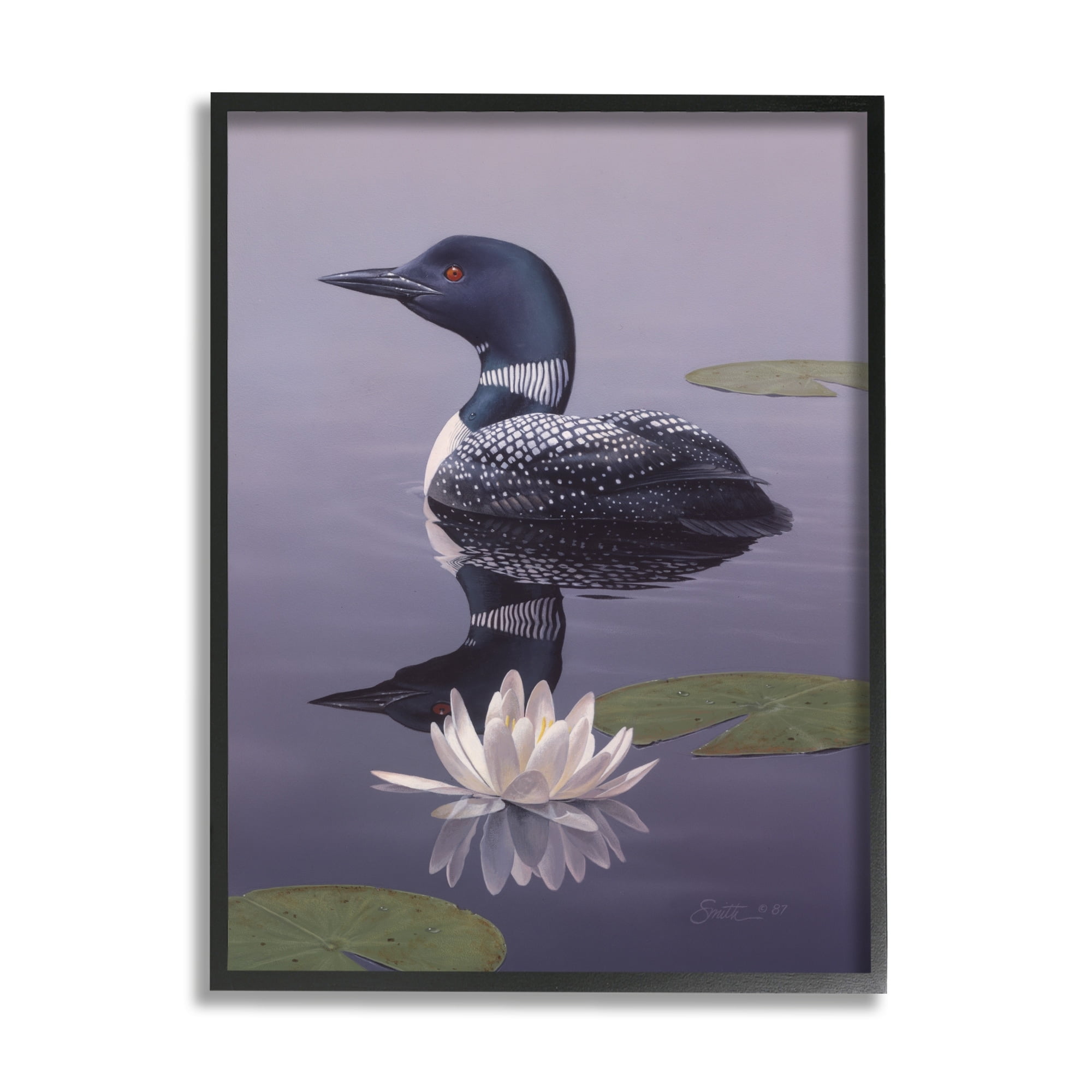 Stupell Industries Duck Swimming Pond Lily Pads Animals & Insects Painting Gray Framed Art Print Wall Art