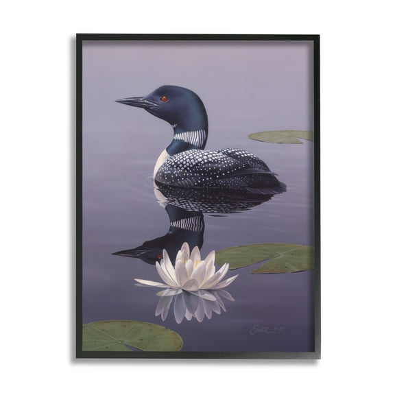 Stupell Industries Duck Swimming Pond Lily Pads Animals & Insects Painting Black Framed Art Print Wall Art